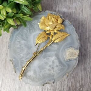 Vintage Charel Goldtone Rose Brooch